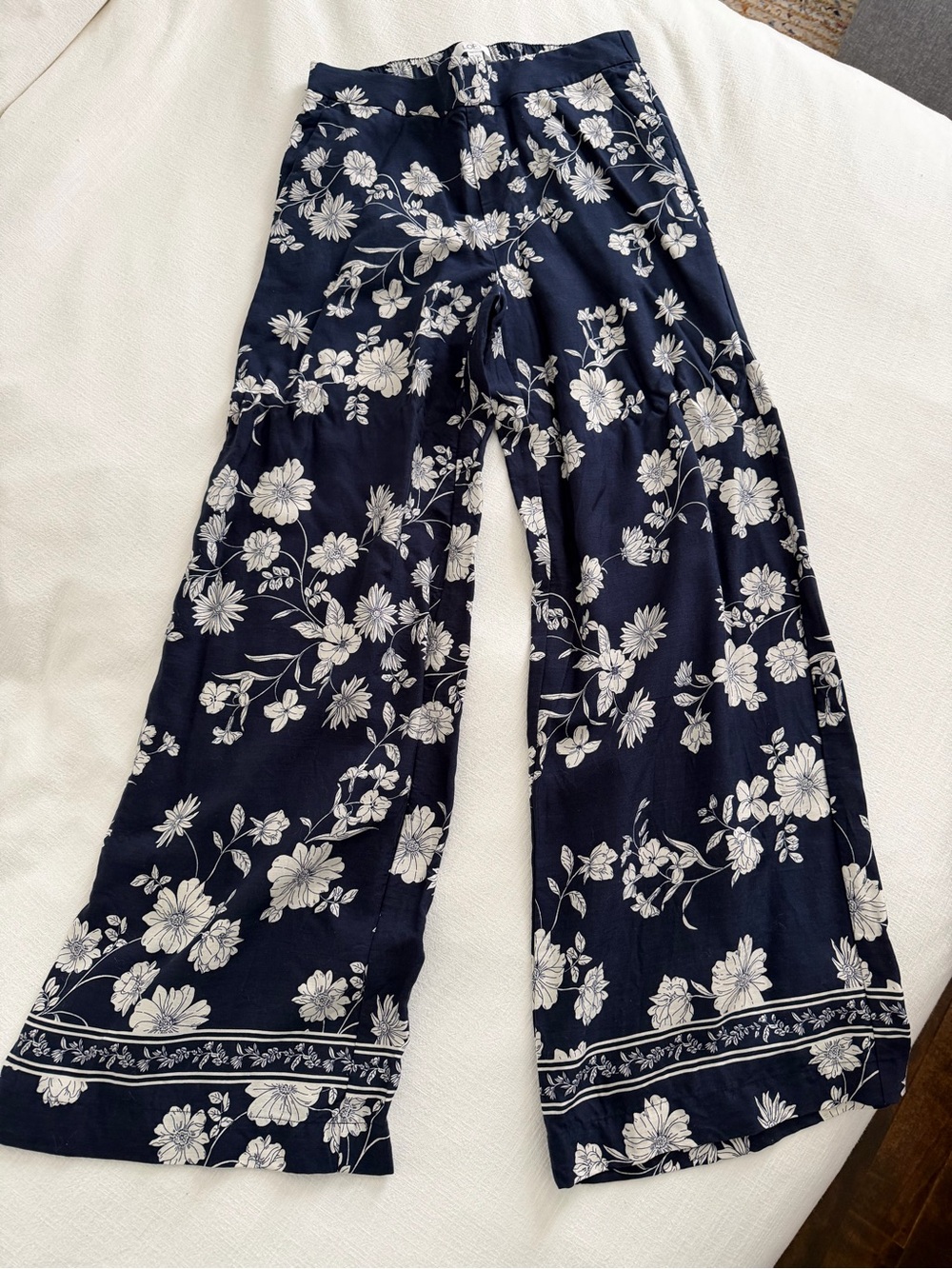 LOFT Navy Blue Wide Leg Floral Pants